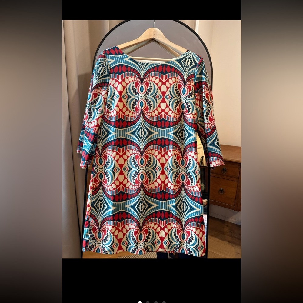Geometric Patterned Dress in Red and Blue